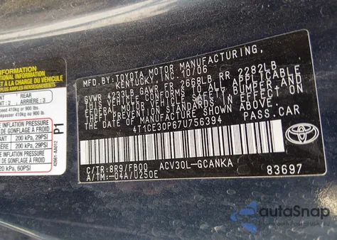 2007 Toyota Camry Solara Se из США, поврежденный, VIN 4T1CE30P67U756394